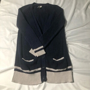 Aeropostale Coastal Grandma V-neck  Cardigan - Navy and White - 100% cotton